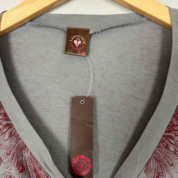 Vintage Y2K Henley Tee Gray & Red Floral Boho Size Medium Women's - Picture 4 of 4